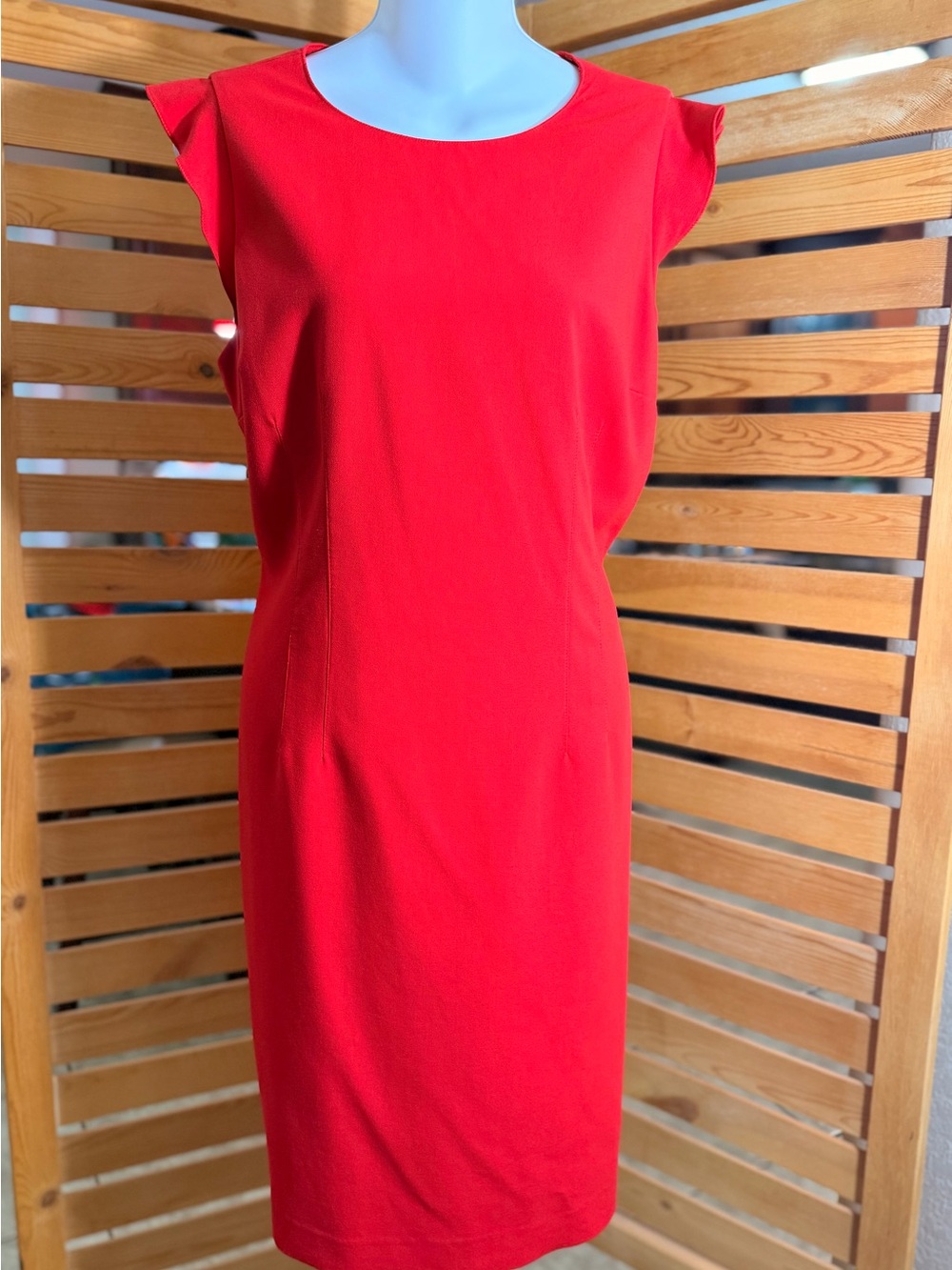 Tahari Red Cap-Sleeve Midi Sheath Dress